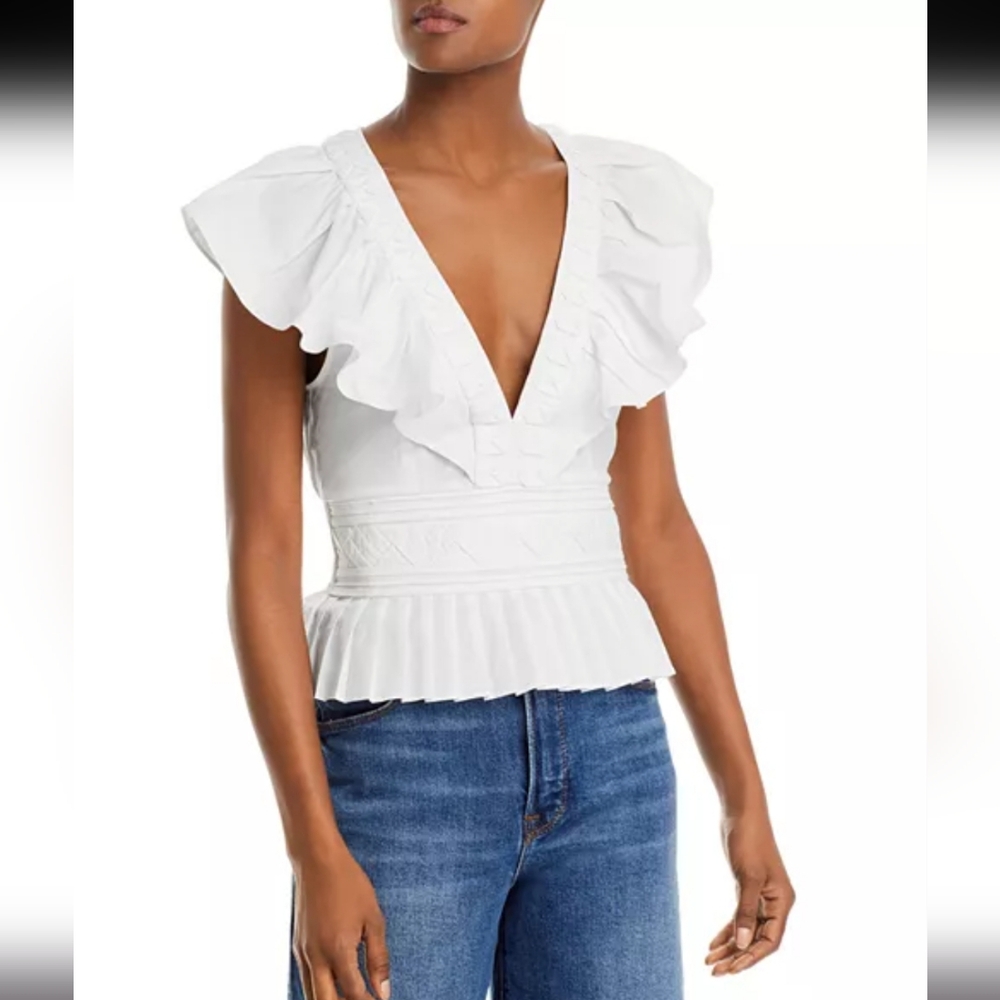 Ramy Brook Emilia Flutter Sleeve Peplum Top